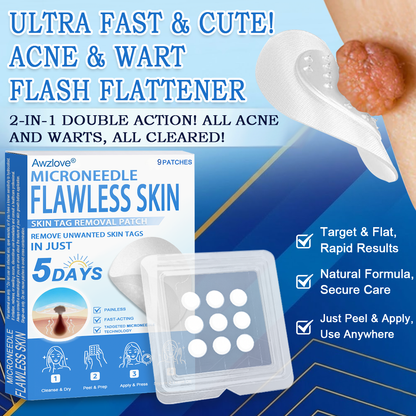 📌 Awzlove® 2-in-1 Microneedle & Hydrocolloid Patch | Raised Moles,Acne,  Flat Warts & Skin Tags Remover | Improves Wrinkles, Scars & Blemishes | Invisible Star Pimple Patches for Face & Body | 🎁🎁8