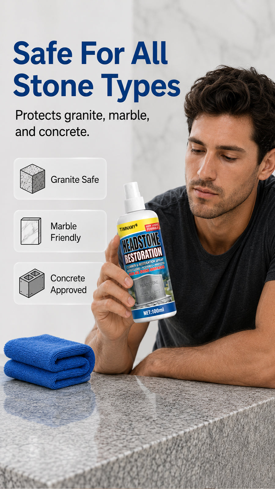 ✨ TIMNAMY®Ultimate Memorial Stone & Headstone Cleaner Spray | Safe on Granite & Marble | Removes Algae & Yellow Stains 🌿🕯️