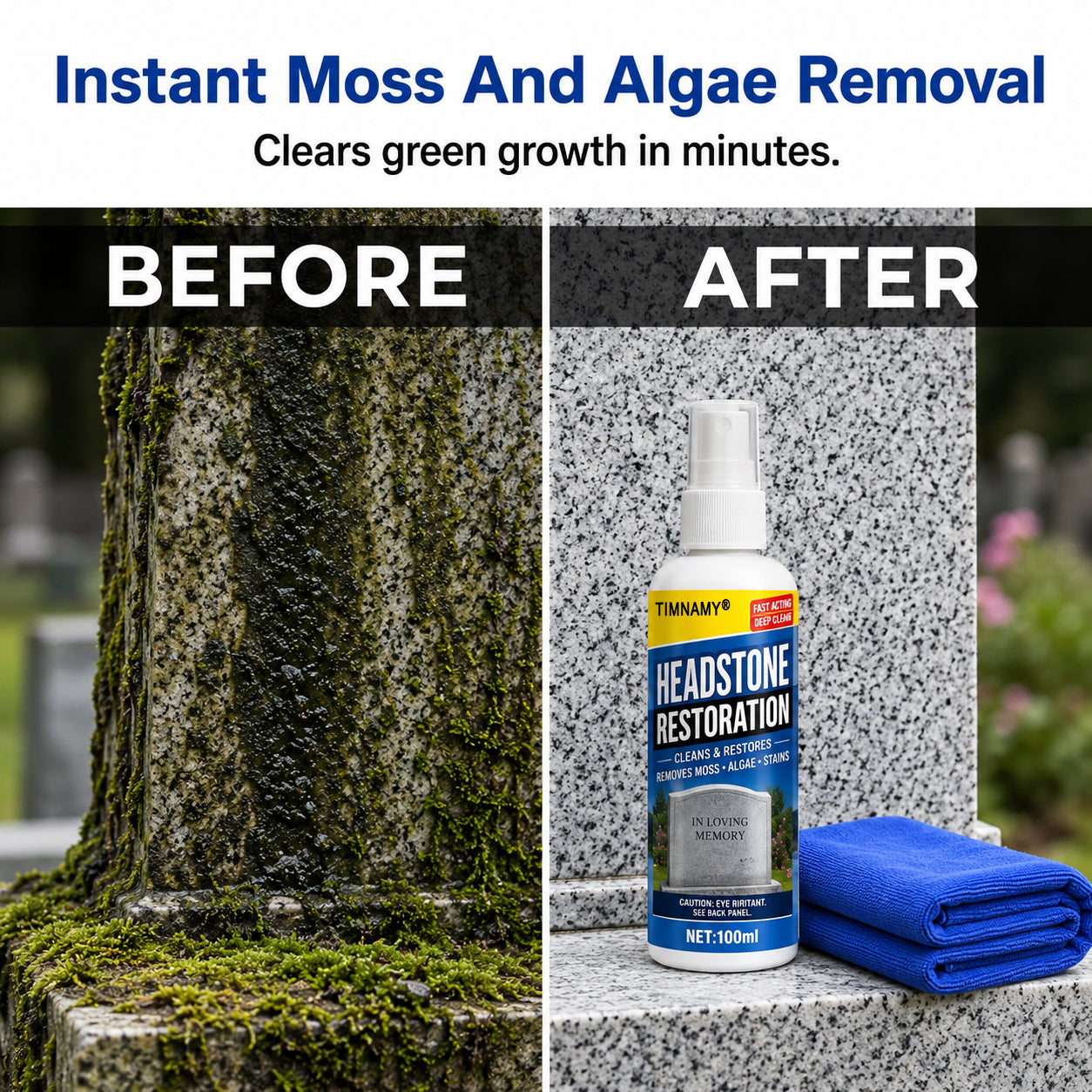✨ TIMNAMY®Ultimate Memorial Stone & Headstone Cleaner Spray | Safe on Granite & Marble | Removes Algae & Yellow Stains 🌿🕯️