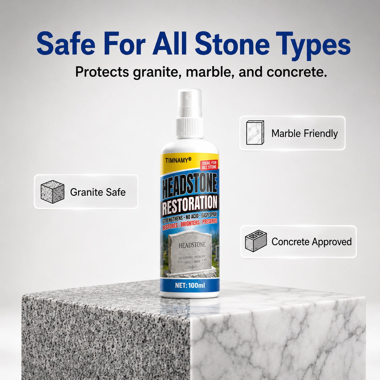 ✨ TIMNAMY®Ultimate Memorial Stone & Headstone Cleaner Spray | Safe on Granite & Marble | Removes Algae & Yellow Stains 🌿🕯️