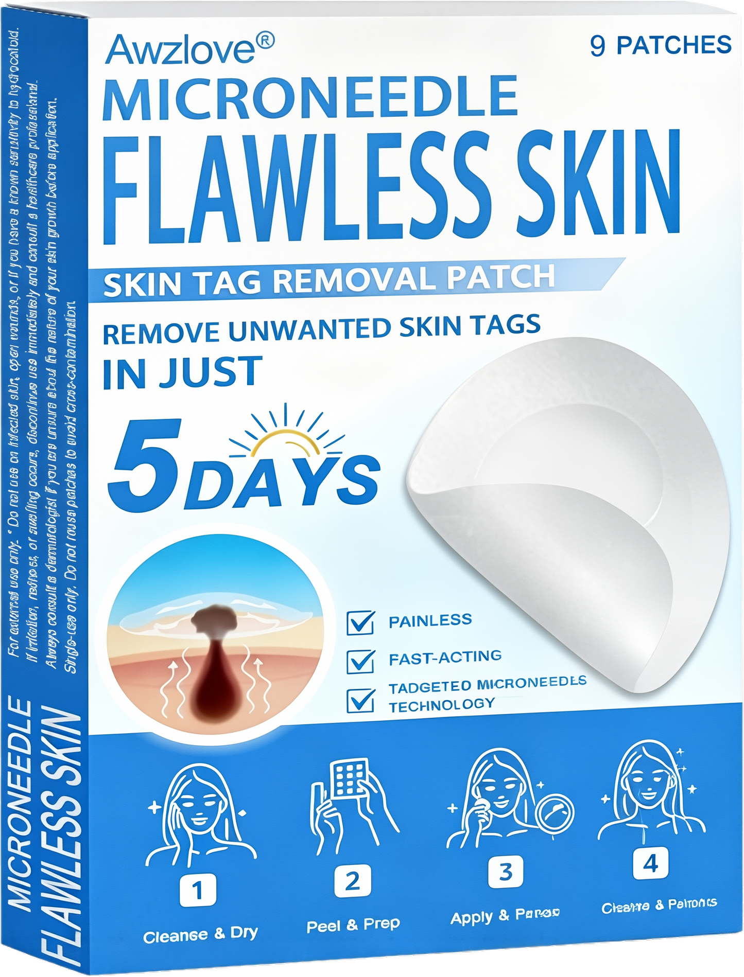 📌 Awzlove® 2-in-1 Microneedle & Hydrocolloid Patch | Raised Moles,Acne,  Flat Warts & Skin Tags Remover | Improves Wrinkles, Scars & Blemishes | Invisible Star Pimple Patches for Face & Body | 🎁🎁8
