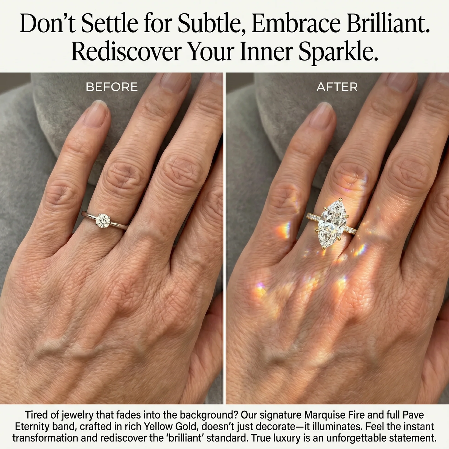 🎁 90% OFF TODAY: Yellow Gold Marquise-Cut Diamond Ring — Stop Saving Your Radiance for "Someday" — Own the Luxury You Deserve, Right Now 🎁